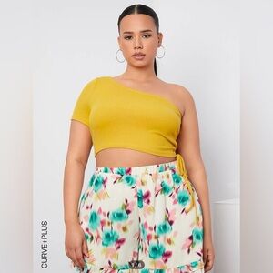 NWOT SHEIN One Shoulder Drawstring Crop Top Size 0XL(12)